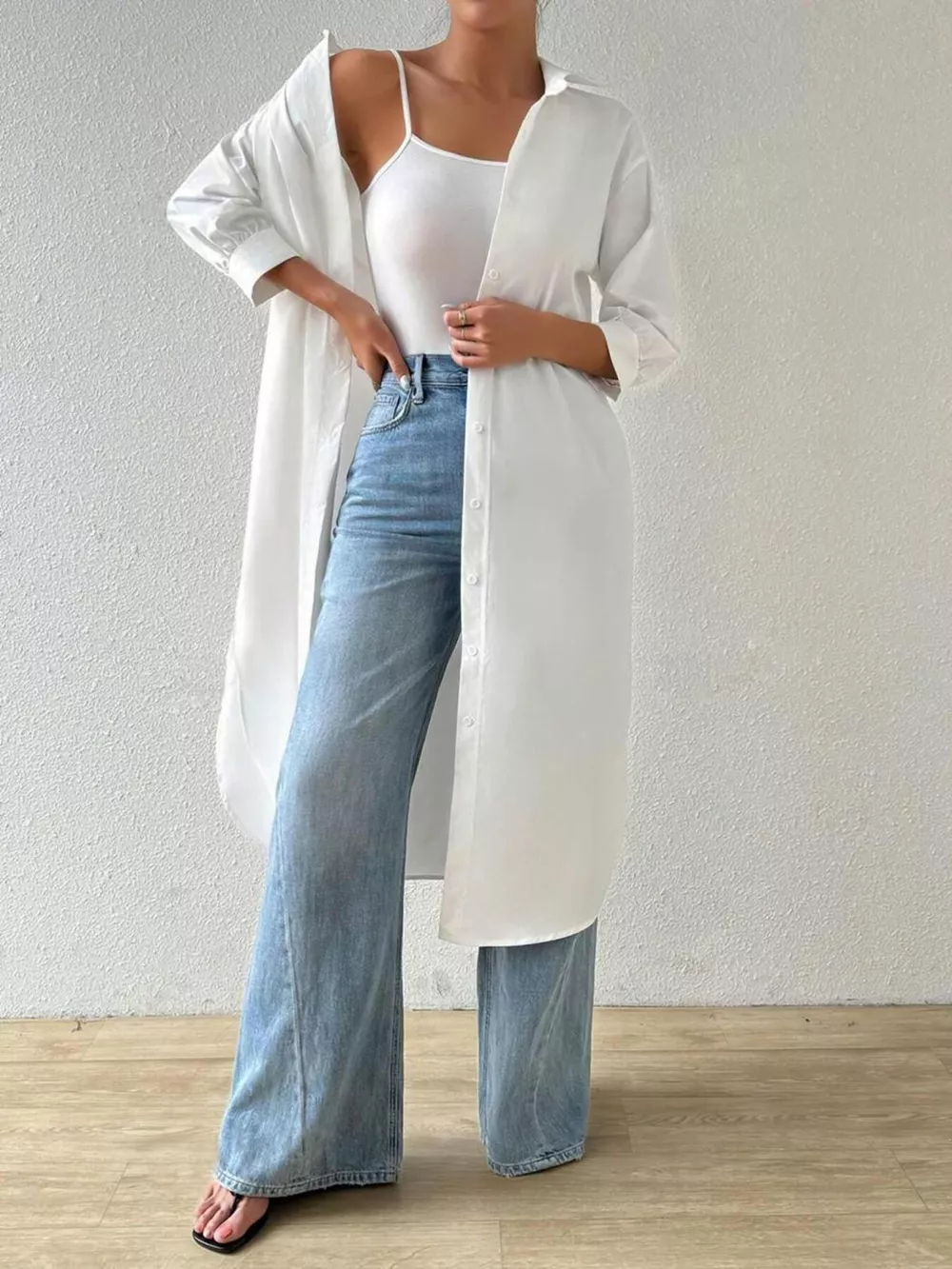 Button-Up Long Sleeve Longline Shirt, image 10