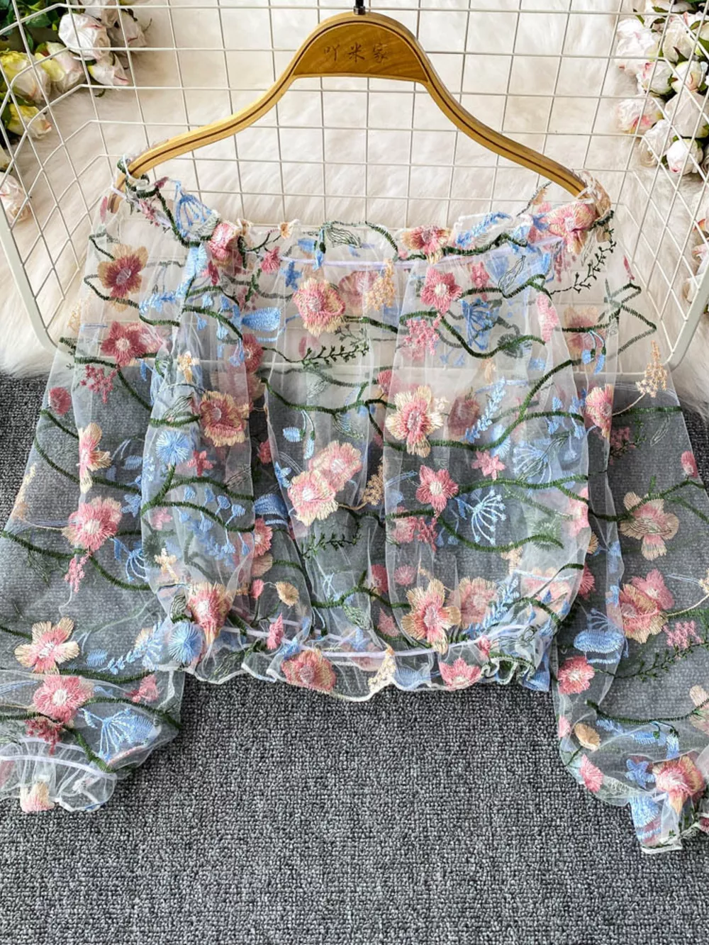 Floral Embroidered Mesh Off-Shoulder Top, image 12