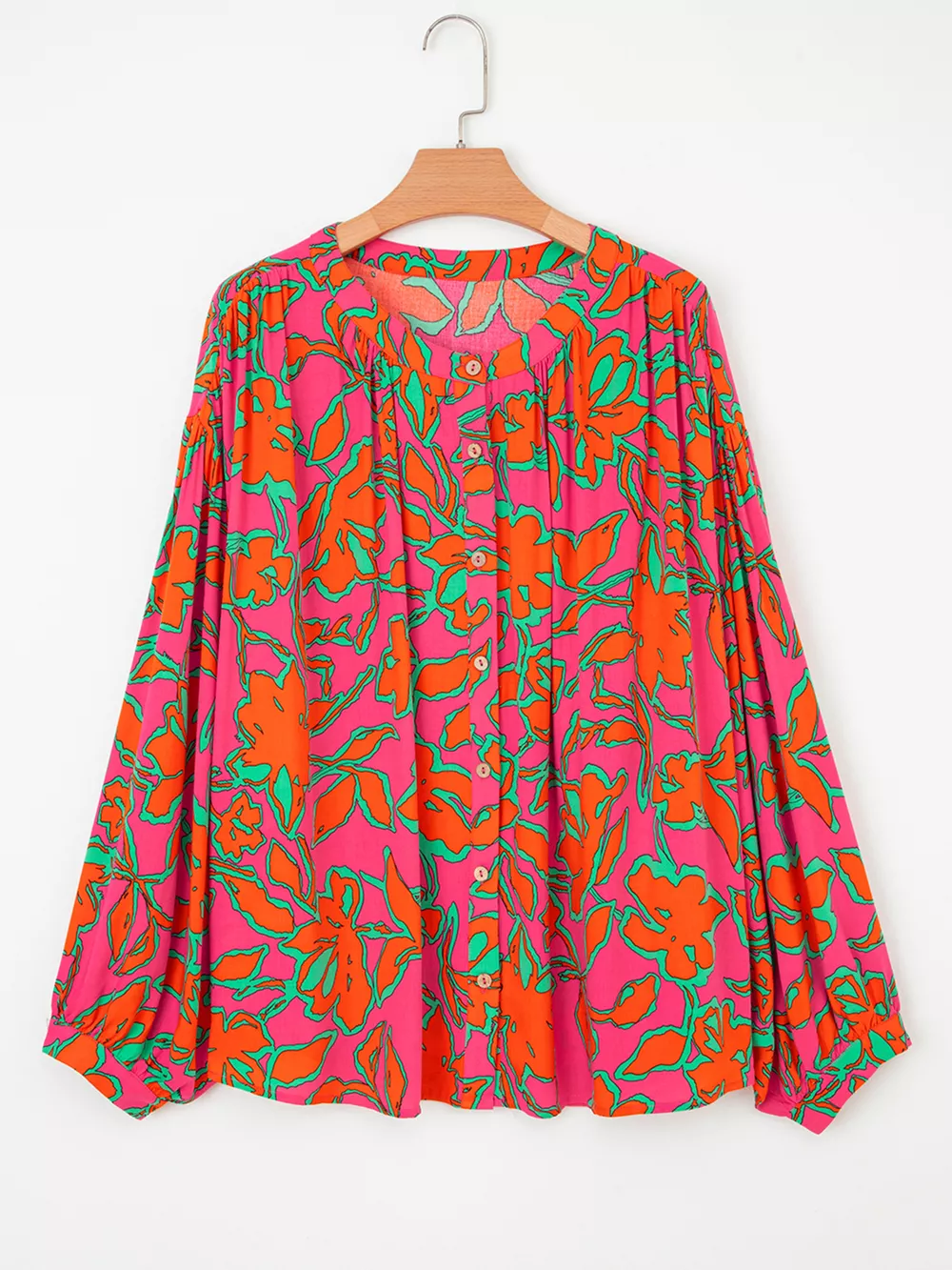 Floral Print Batwing Sleeve Buttoned Loose Fit Shirt, image 15