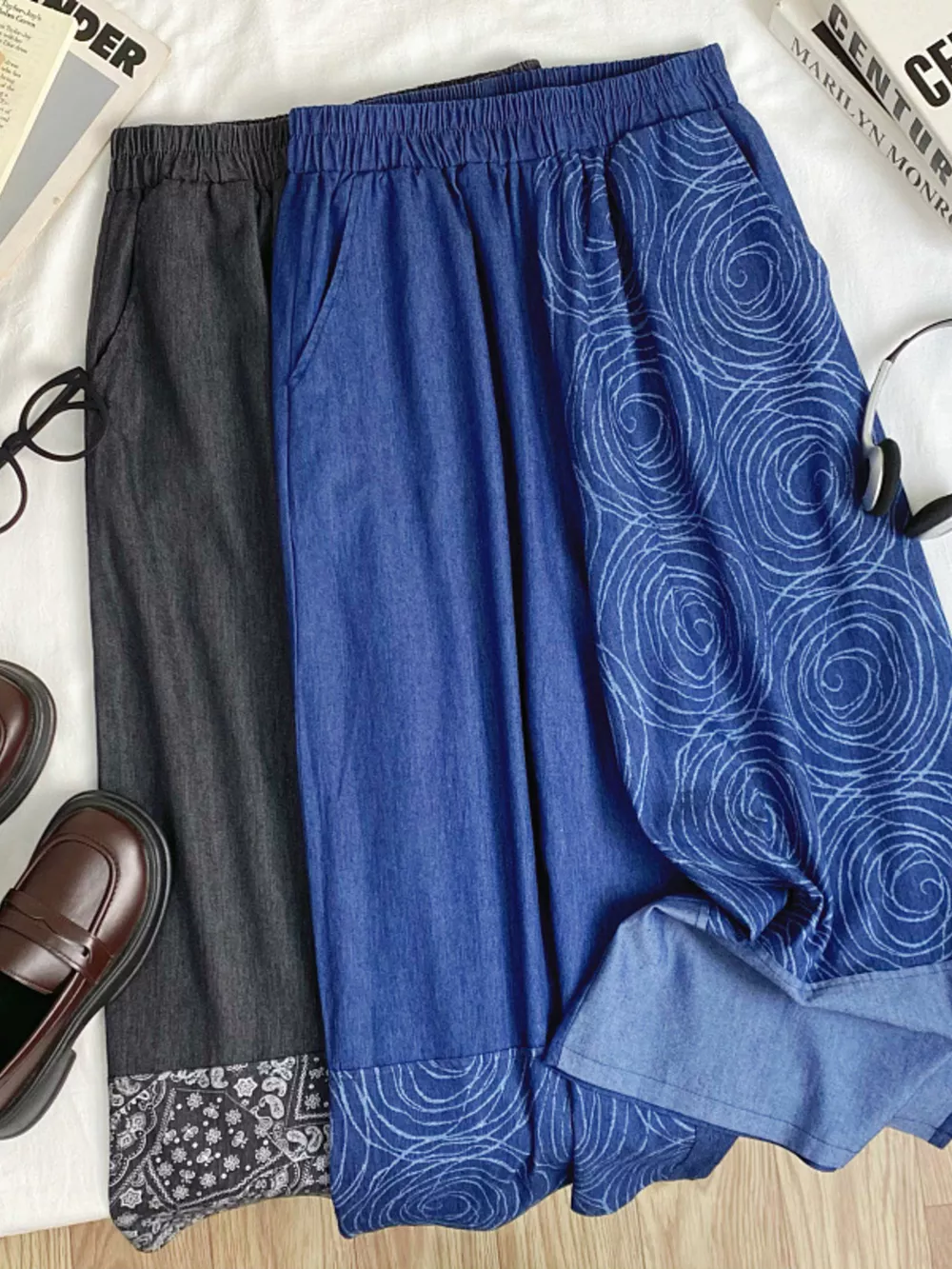 Elastic Waist Printed Jeans, image 2
