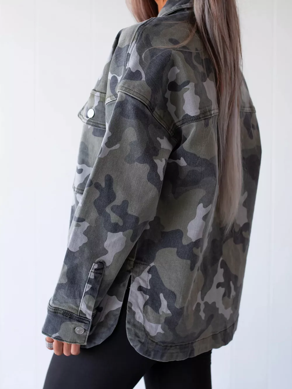 Camouflage Print Button Up Denim Jacket, image 4