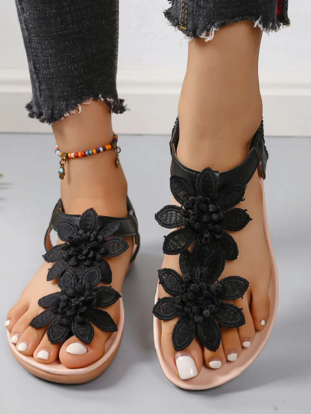 Flower Open Toe Flats Sandals, image 3