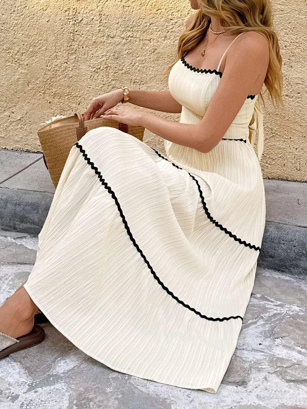 Contrast Trim Tiered Cami Dress, image 5