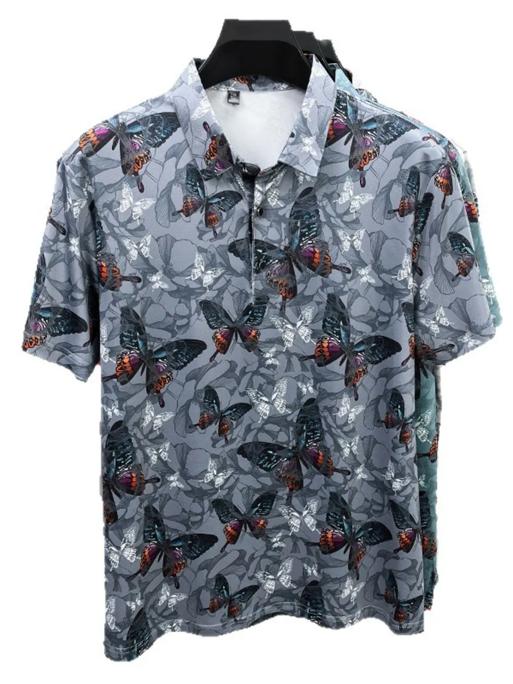 Men's Plus Size Butterfly Print Short Sleeve Polo, image 2