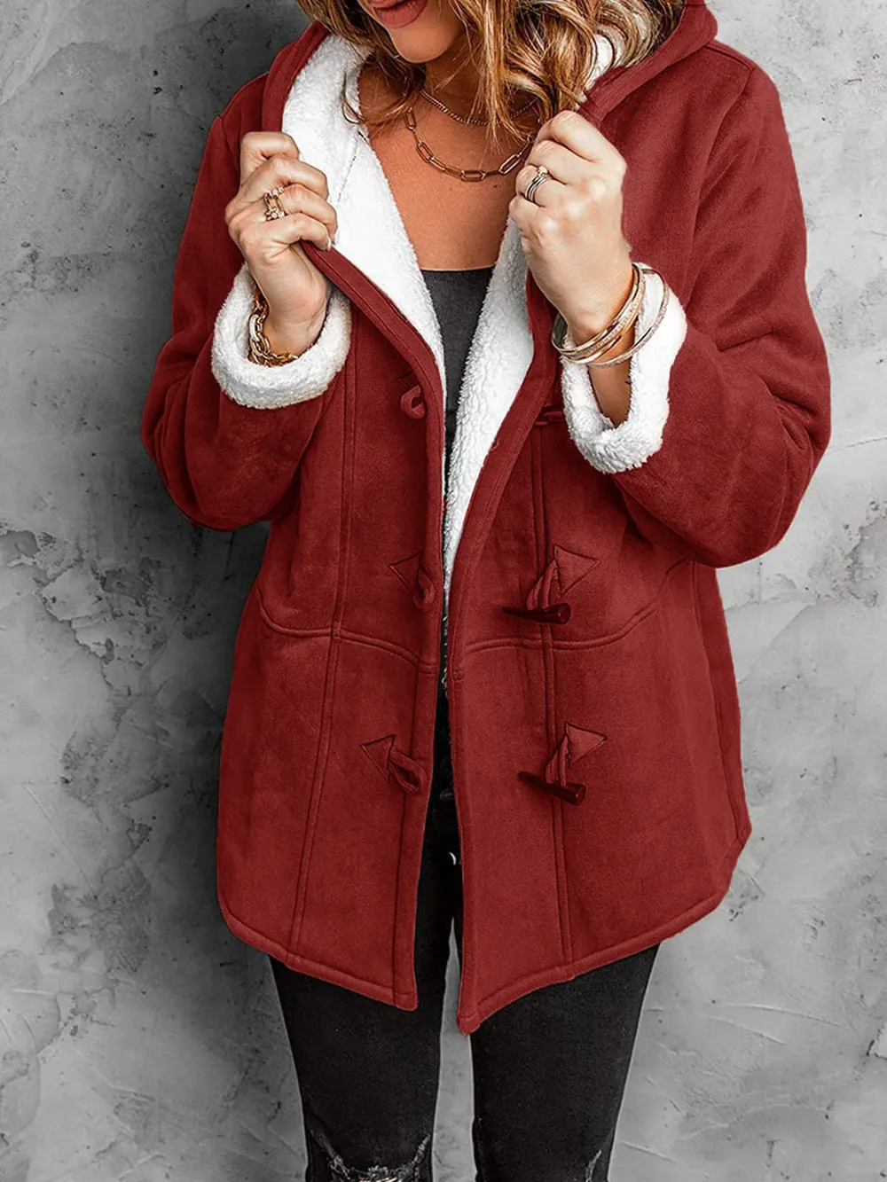 Full Size Cozy Sherpa Lined Toggle Coat with Hood Plus Size, image 17