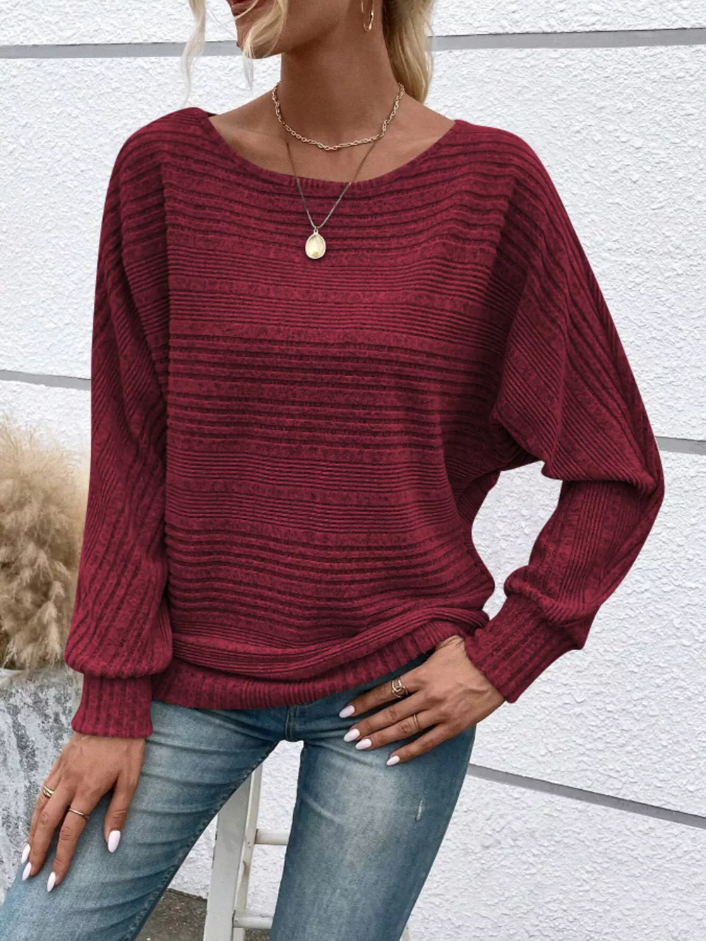 Ribbed Round Neck Long Sleeve Top, image 15