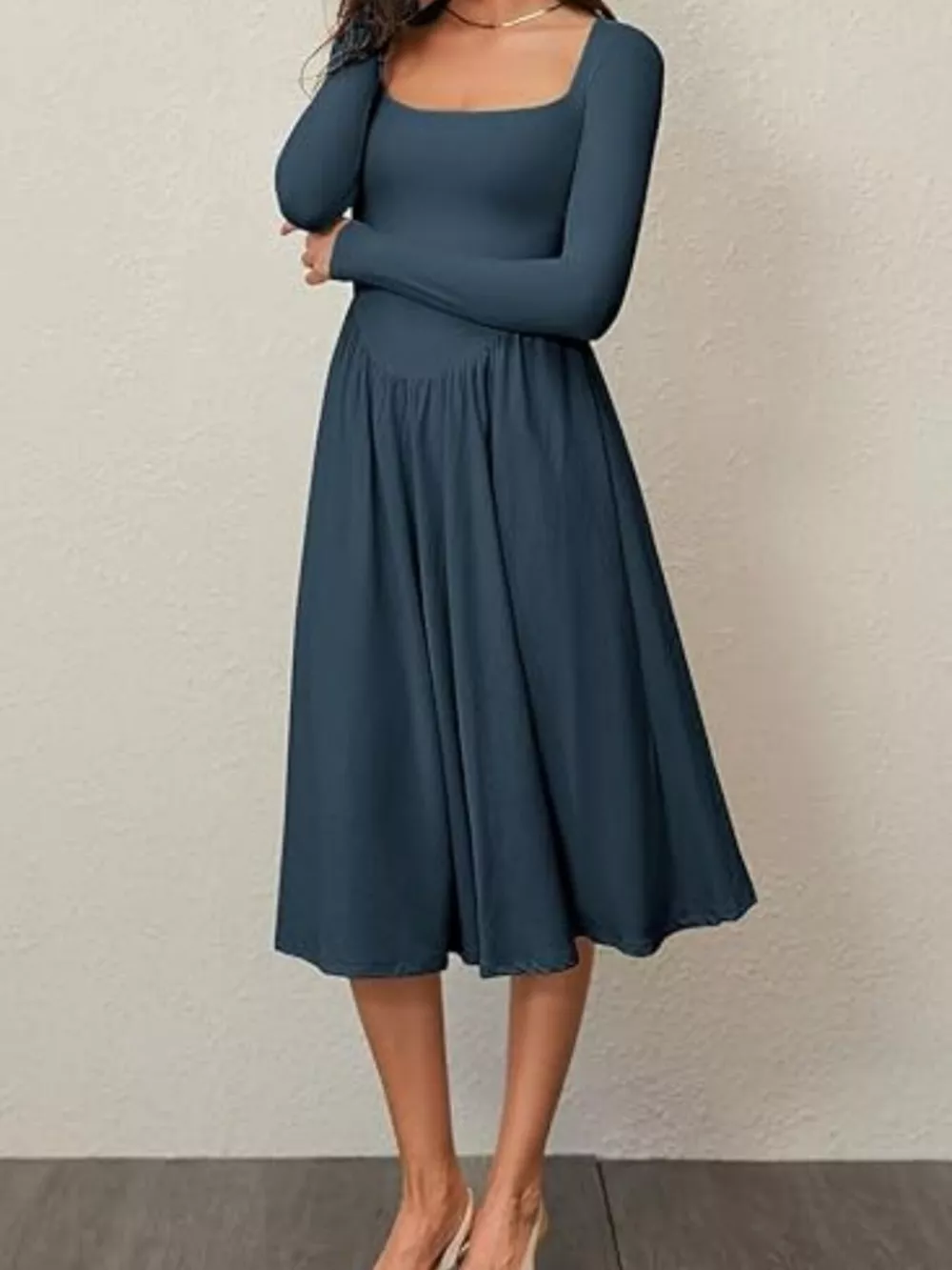 Square Neck Long Sleeve Midi Dress, image 18