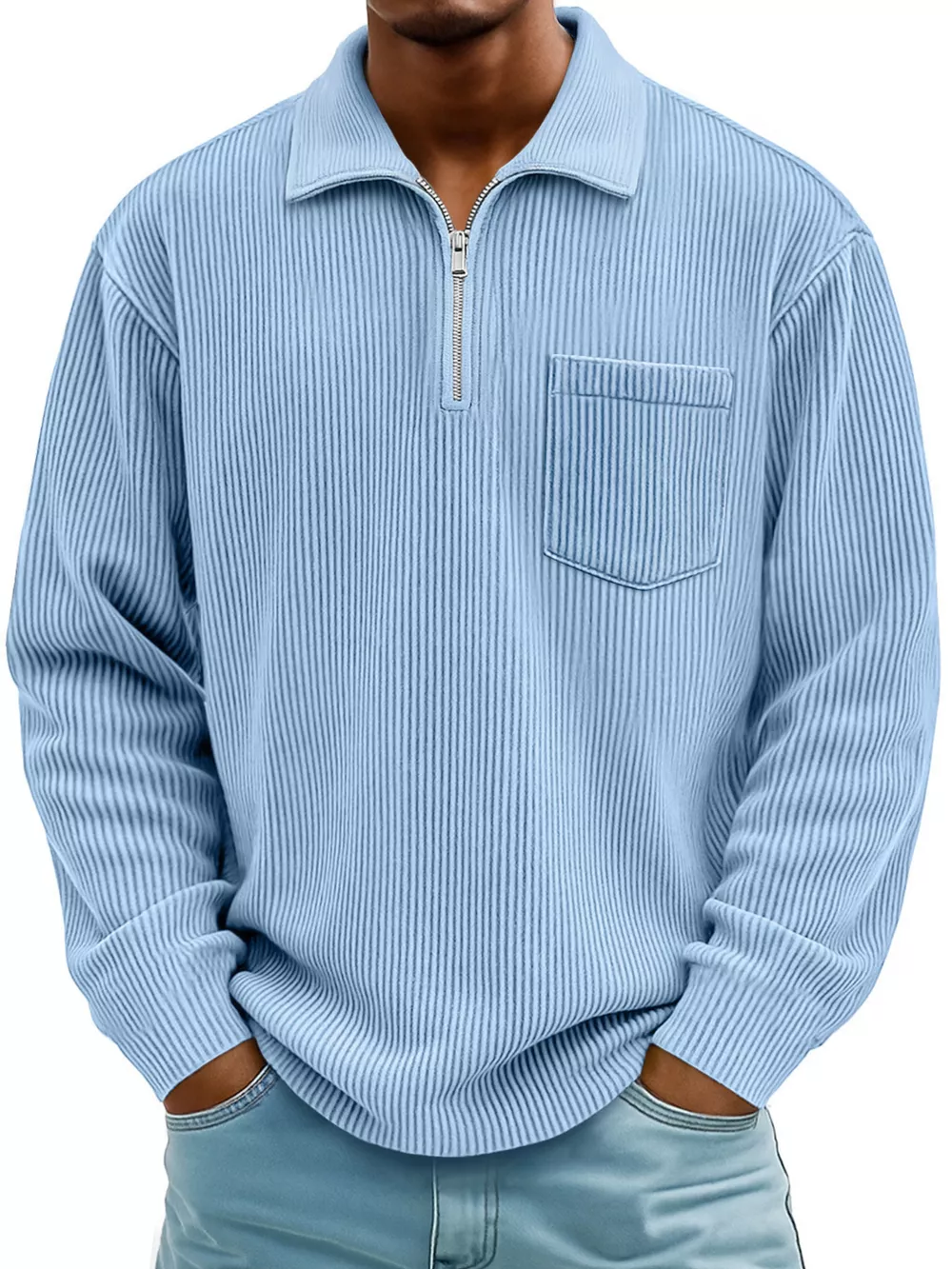 Men's Full Size Corduroy Half Zip Casual Top Plus Size, image 9