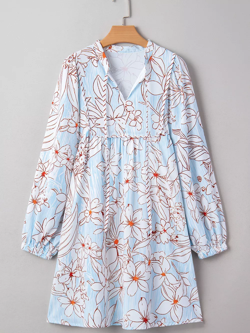 Floral Print Tie Neck Long Sleeve Mini Dress, image 7