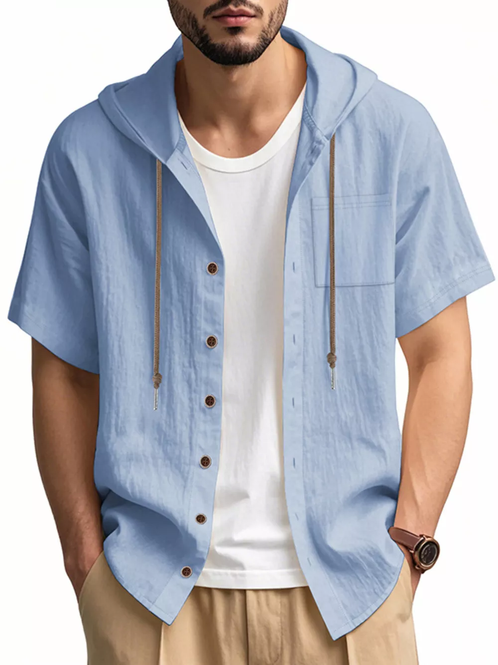 Men's Full Size Casual Hooded Short-Sleeve Shirt Plus Size, image 15