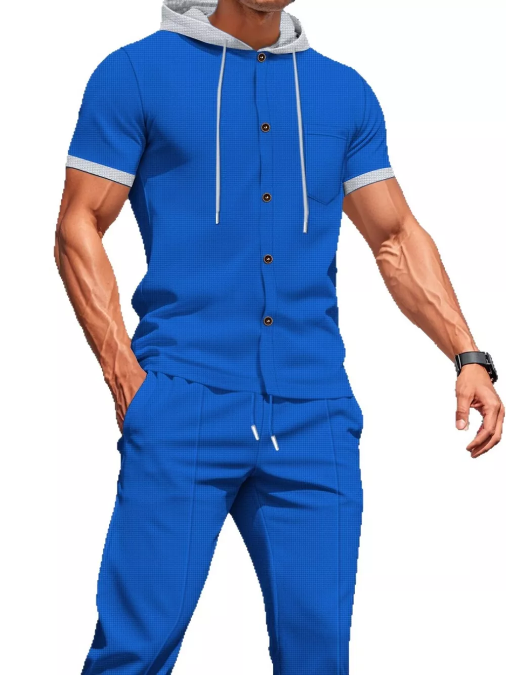 Men's Full Size Short-Sleeve Hooded Top and Shorts Set Plus Size, image 5