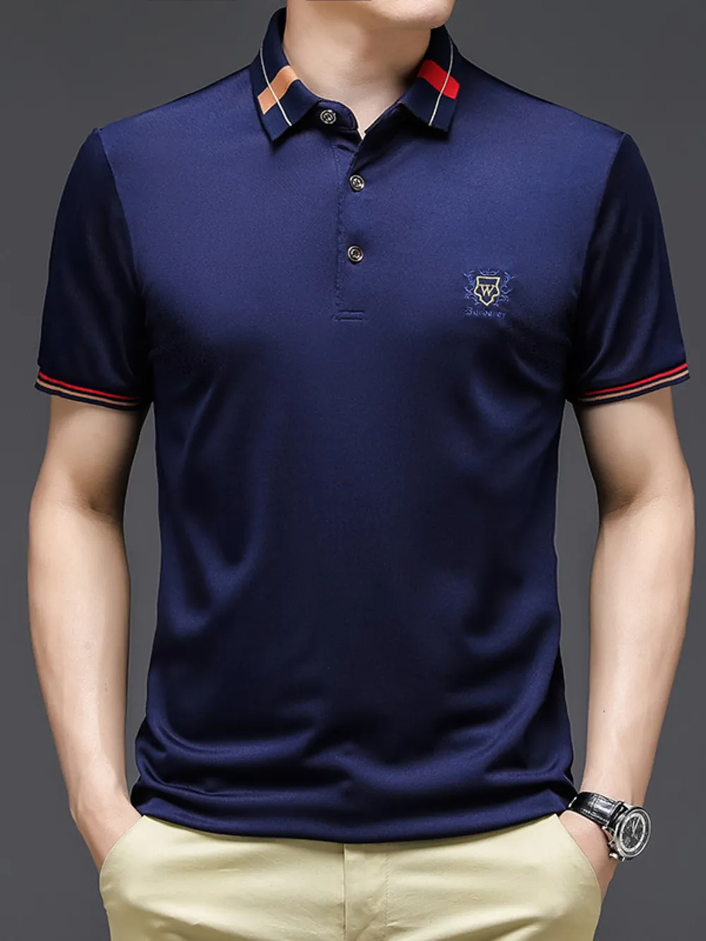 Men's Plus Size Short Sleeve Contrast Collar Polo Shirt, image 5
