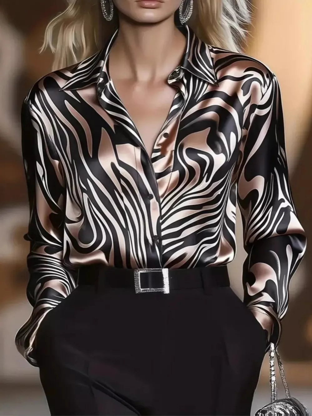 Zebra Print Button Up Shirt, image 4