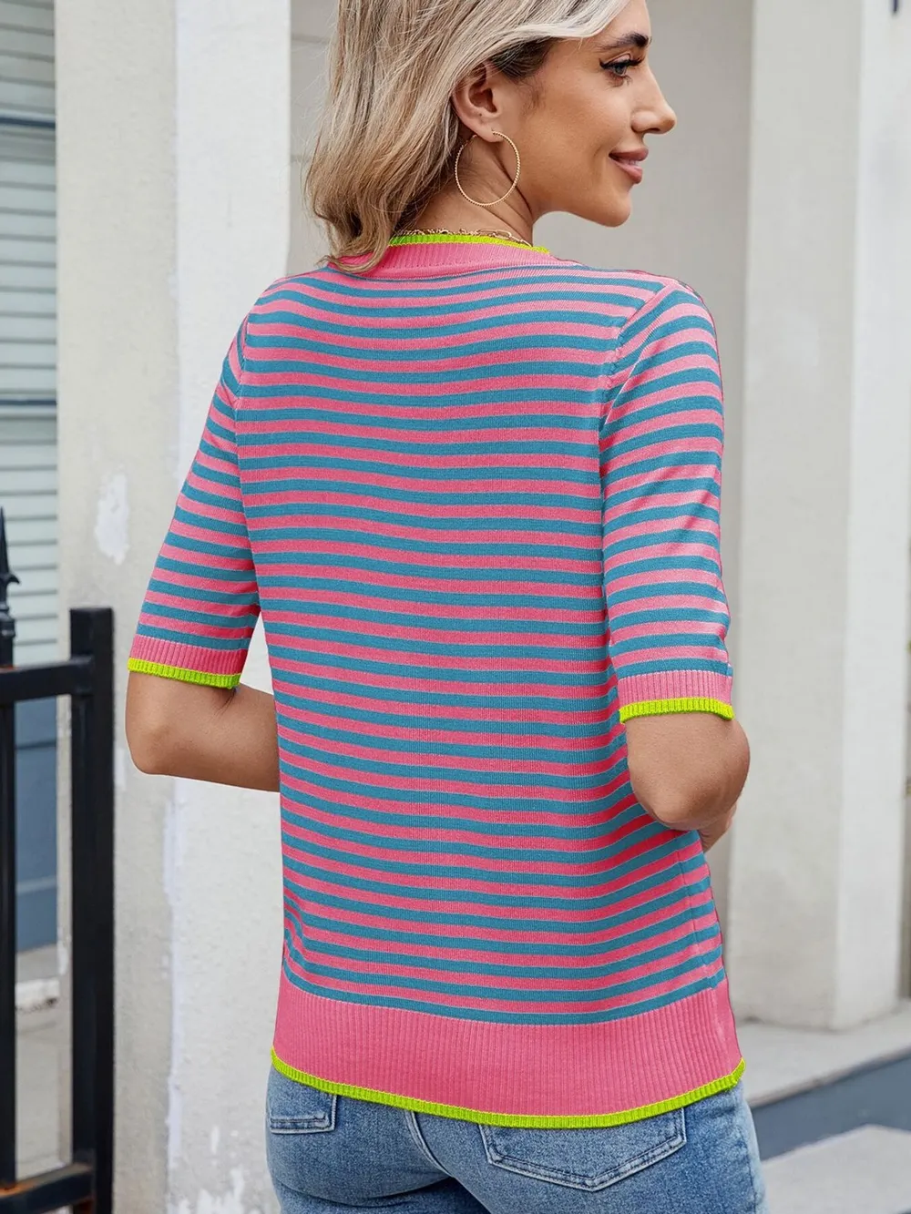 Striped Casual T-Shirt with Contrast Trim, image 16