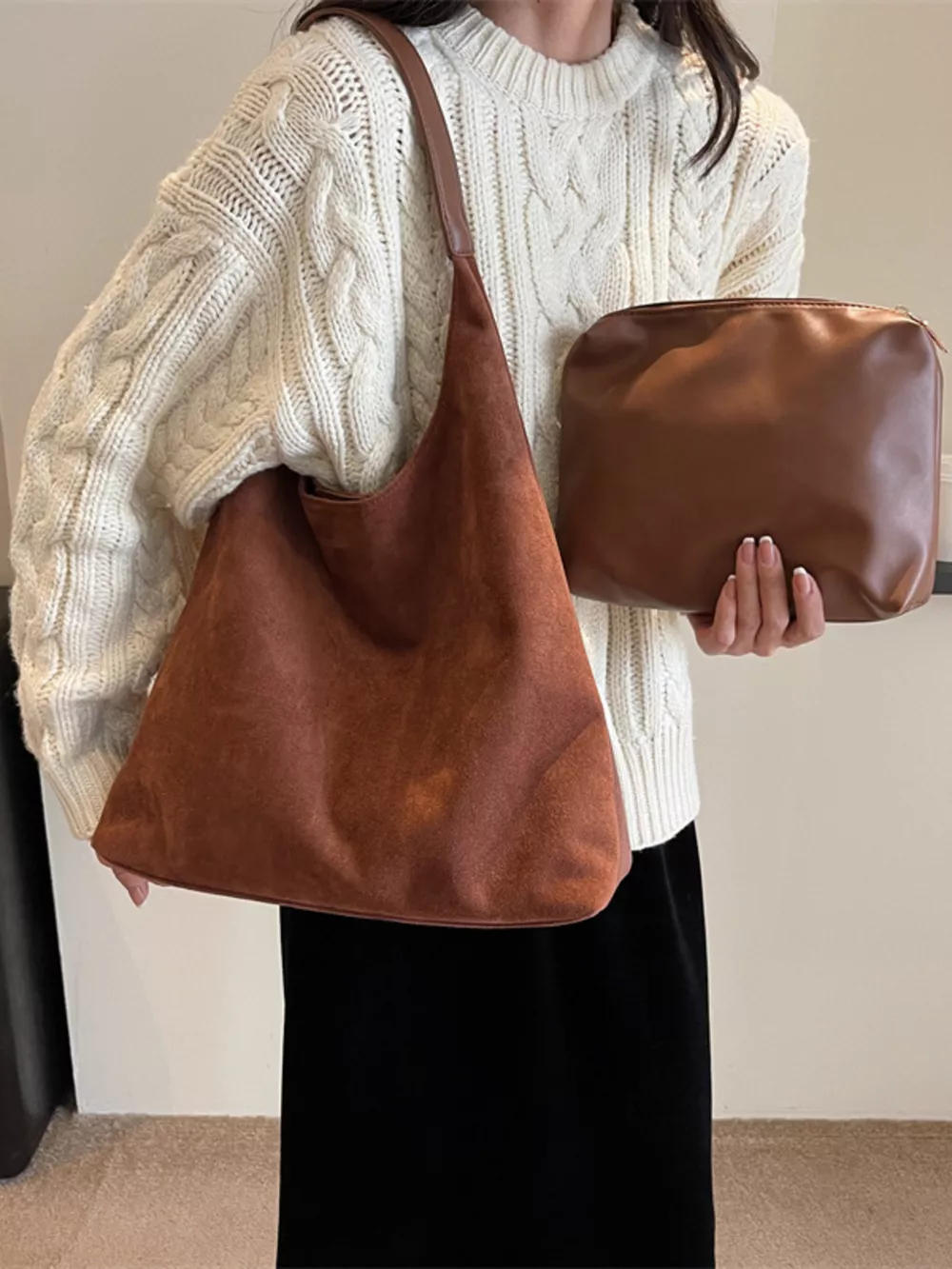 Solid Color Casual Suede Handbag, image 4