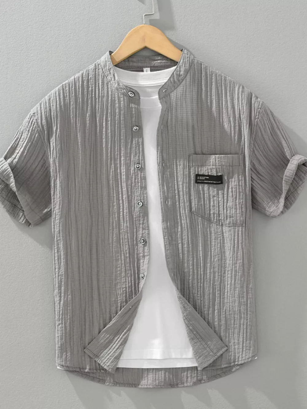 Men's Plus Size Casual Textured Button Up Shirt