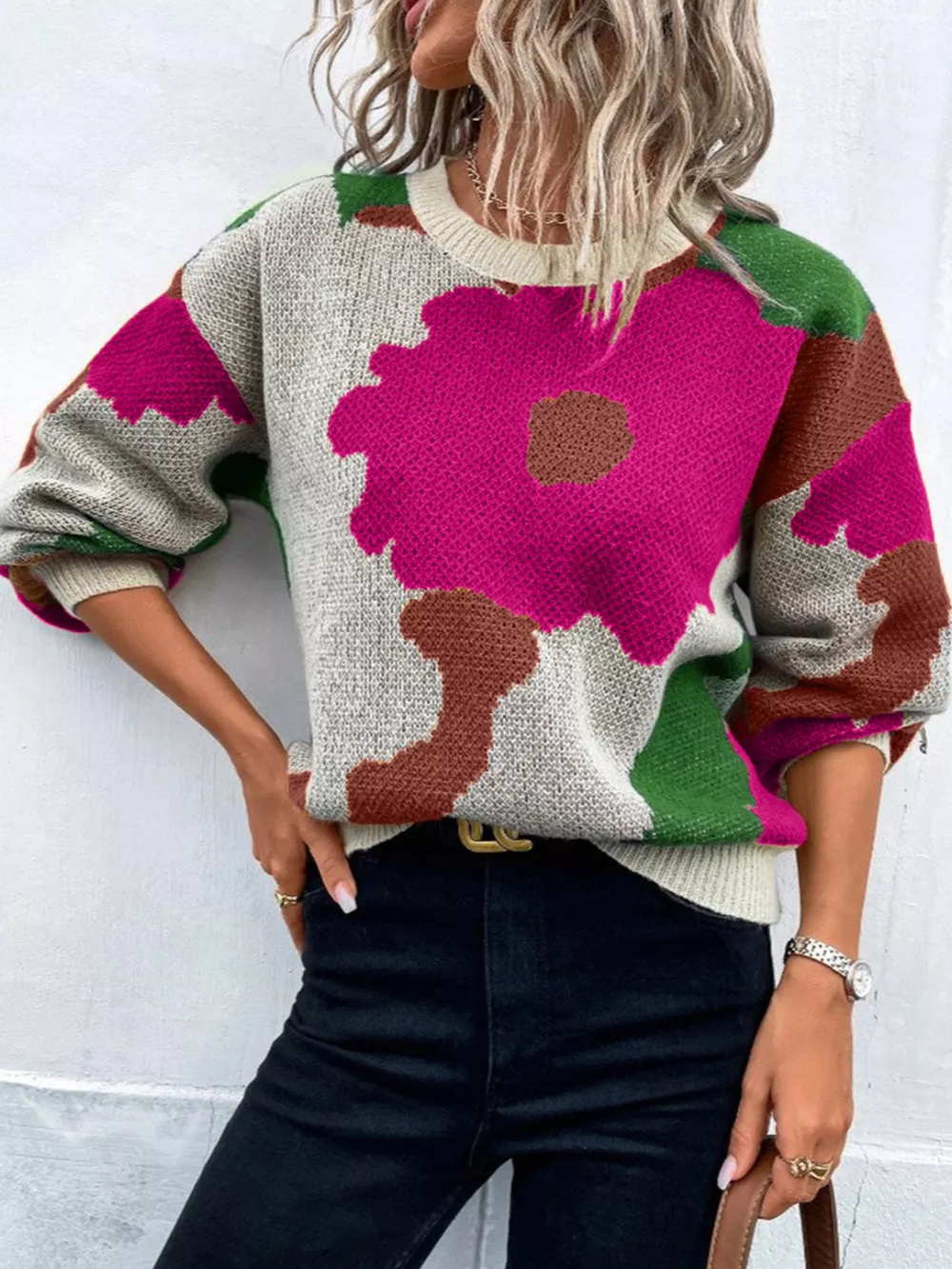 Floral Pattern Round Neck Sweater, image 20