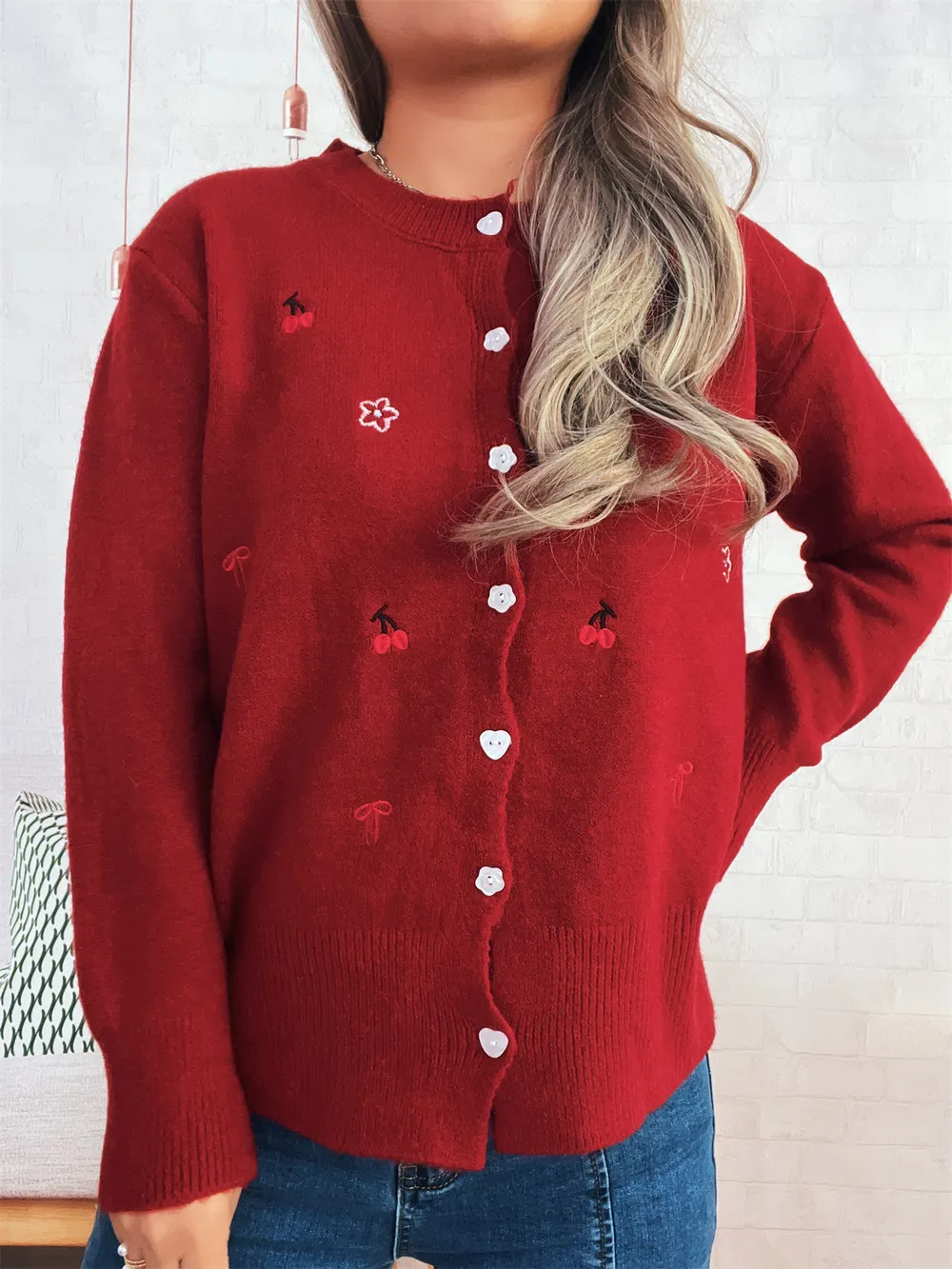 Ribbed Button-Front Knit Cardigan, image 6