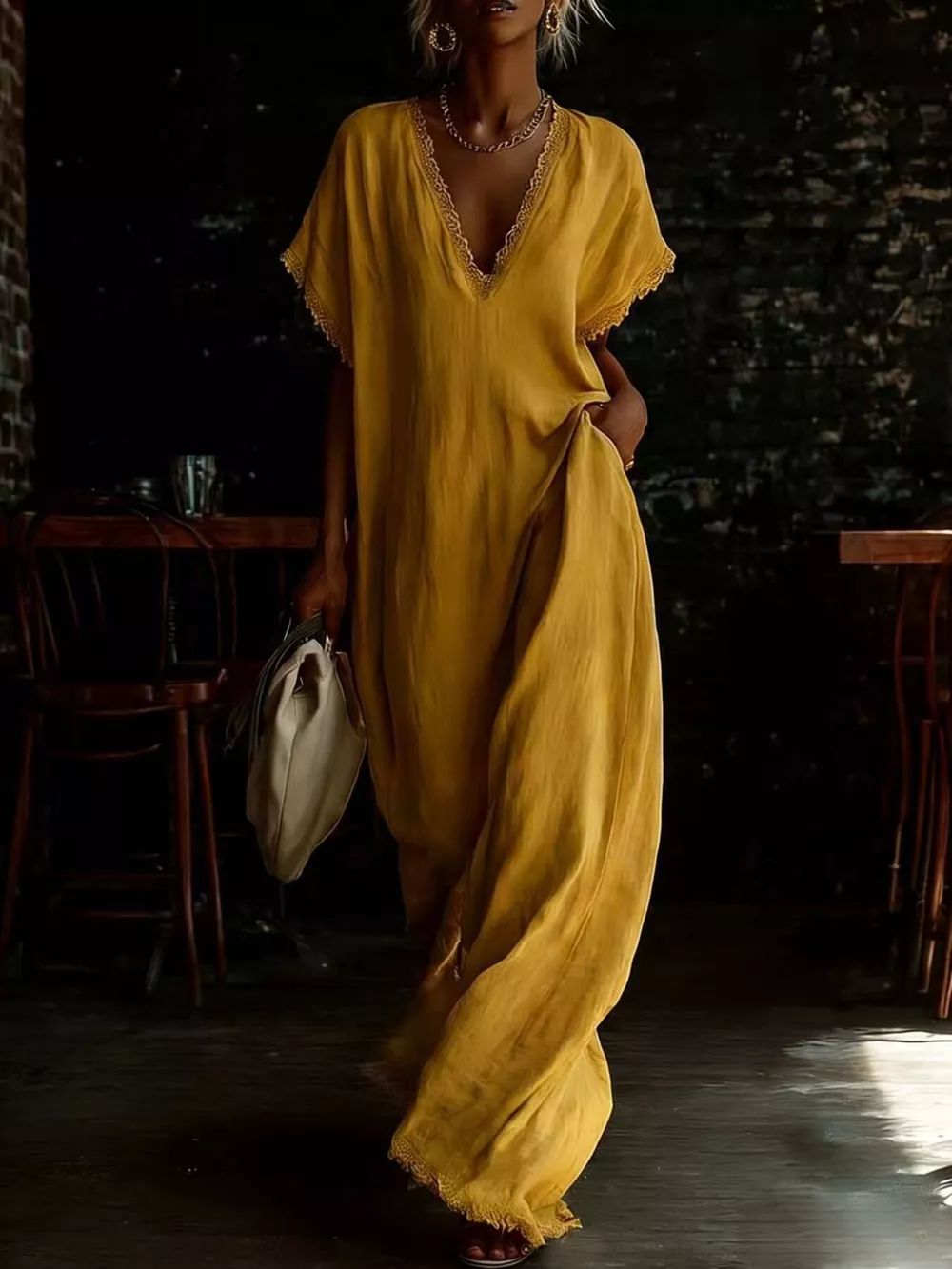 Full Size Lace Trim V-Neck Maxi Dress Plus Size, image 6