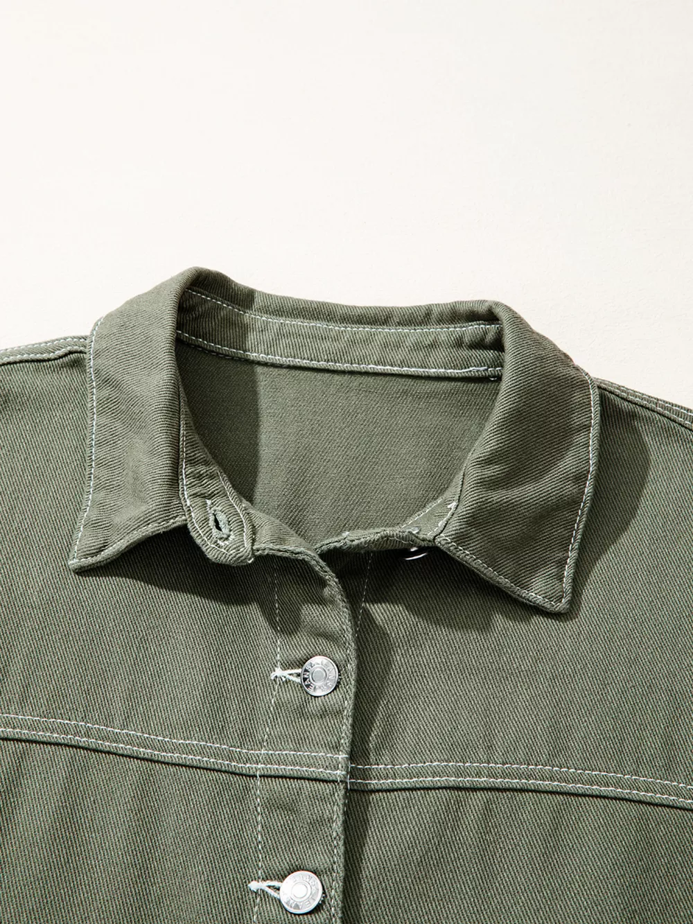 Patched Pocket Collared Button Front Boyfriend Denim Jacket, image 8