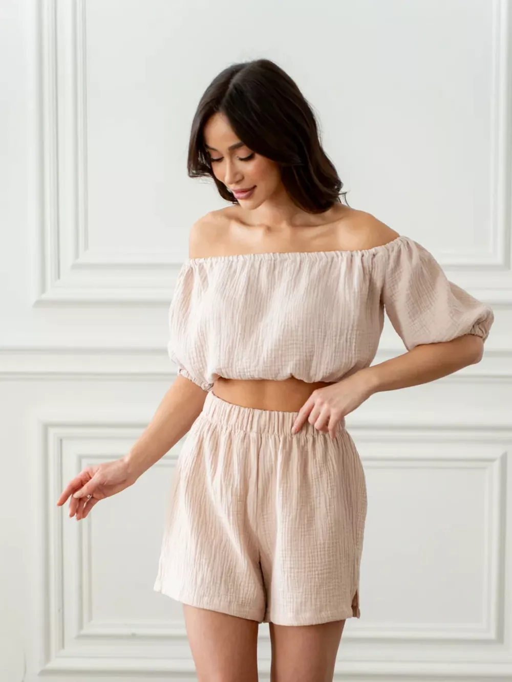 Off-Shoulder Cropped Top and Shorts Set, image 14