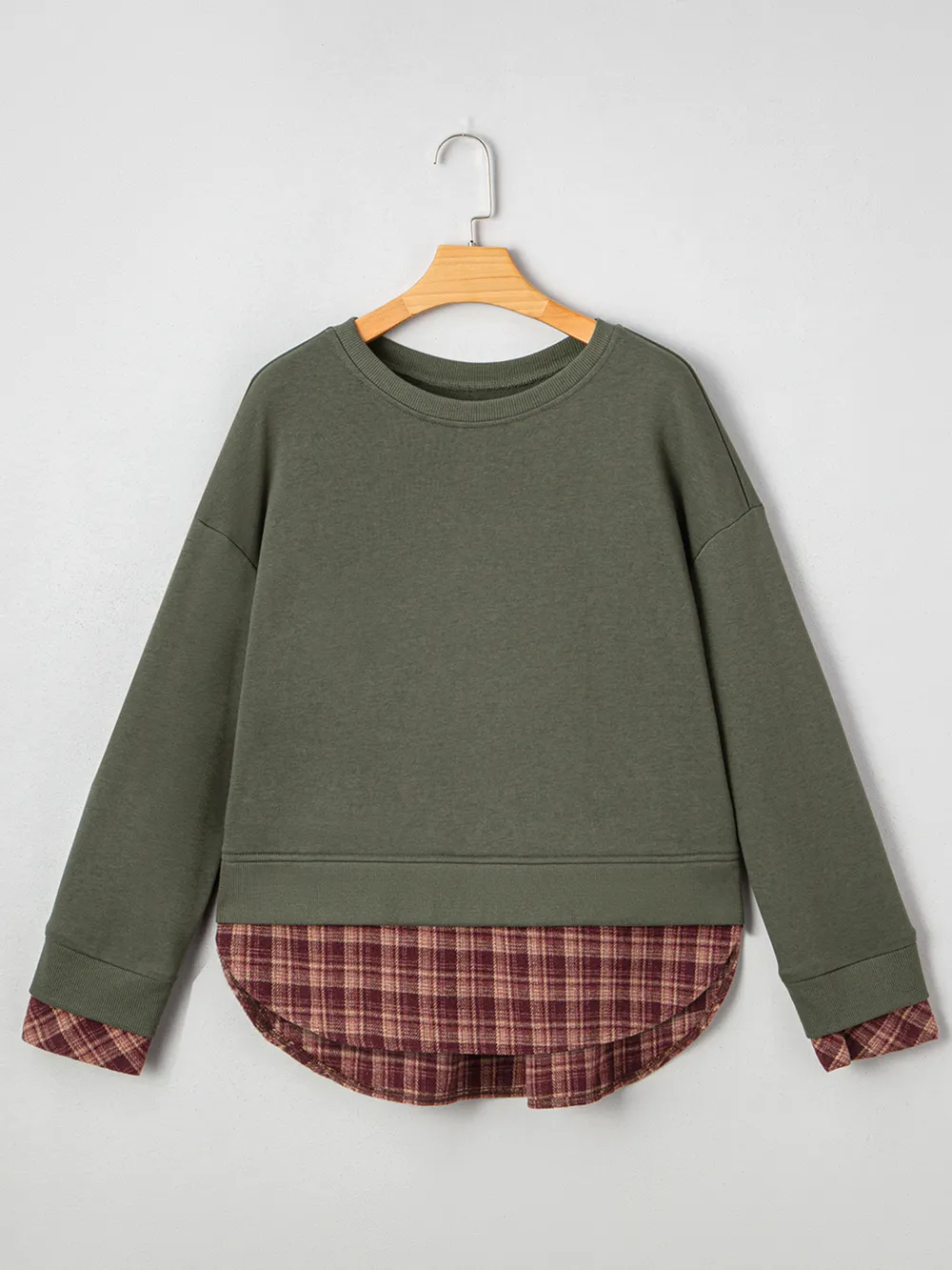 Plaid Patchwork Drop Shoulder Sweatshirt, image 5