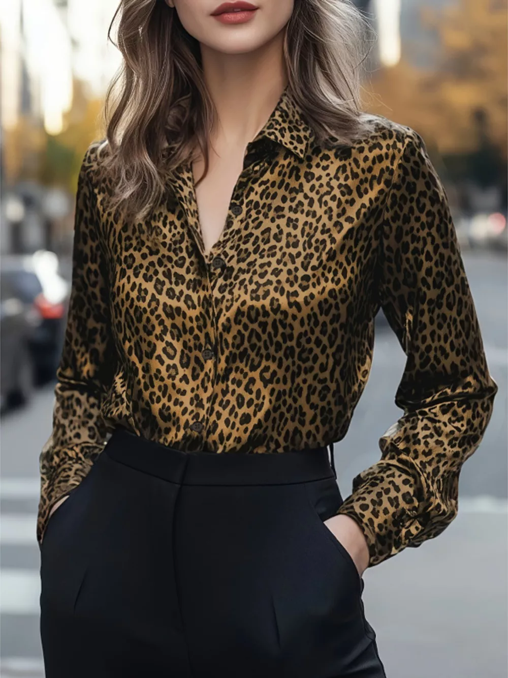Leopard Button Up Long Sleeve Shirt