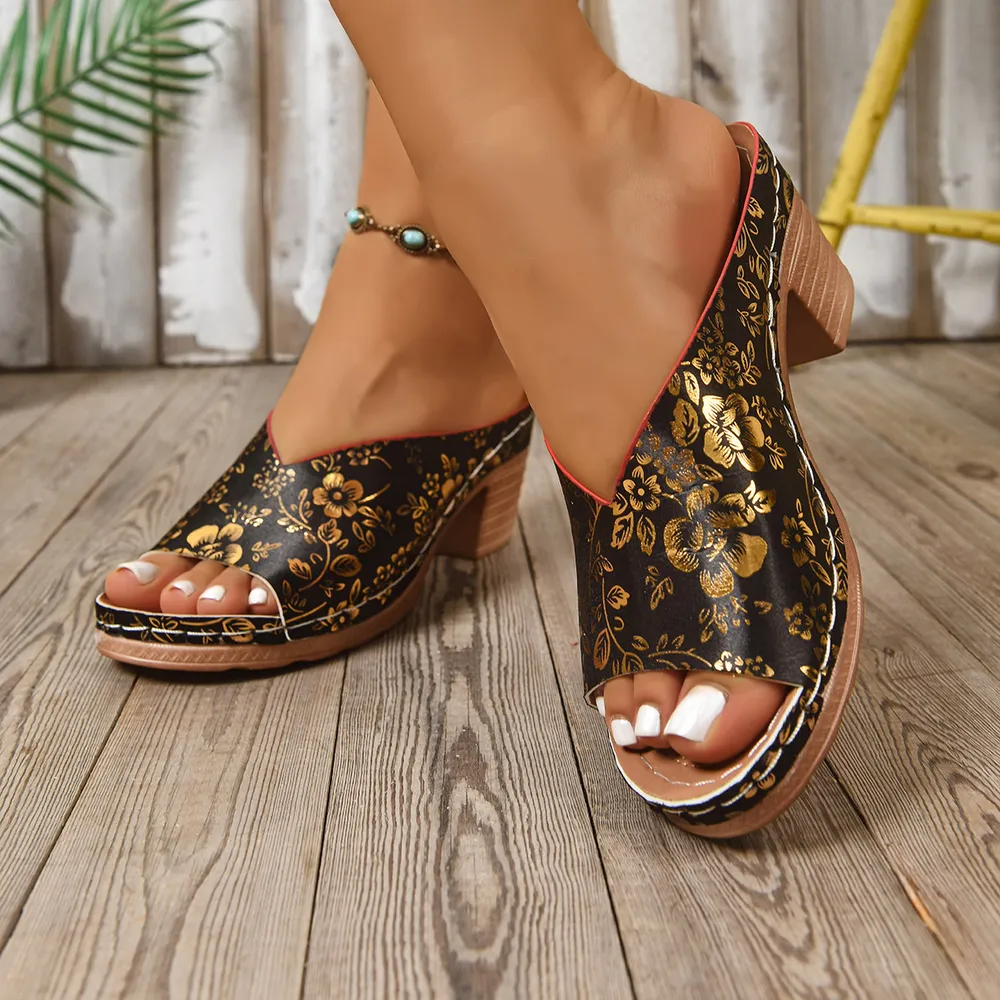 Printed Open Toe Block Heels Sandals, image 4