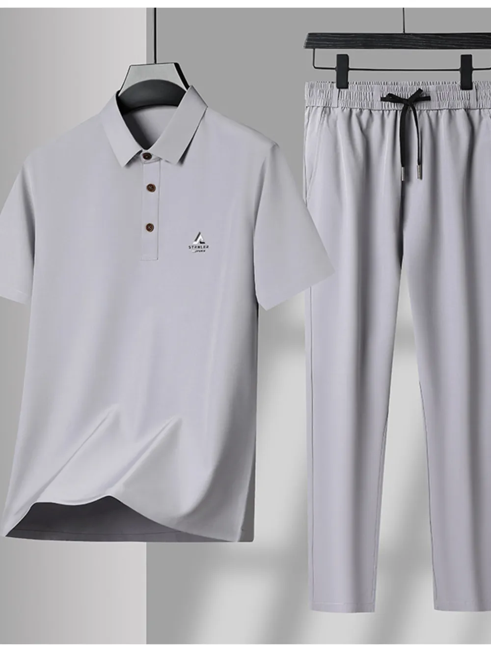 Men's Plus Size Button Detail Short Sleeve Polo and Pants Set, image 3