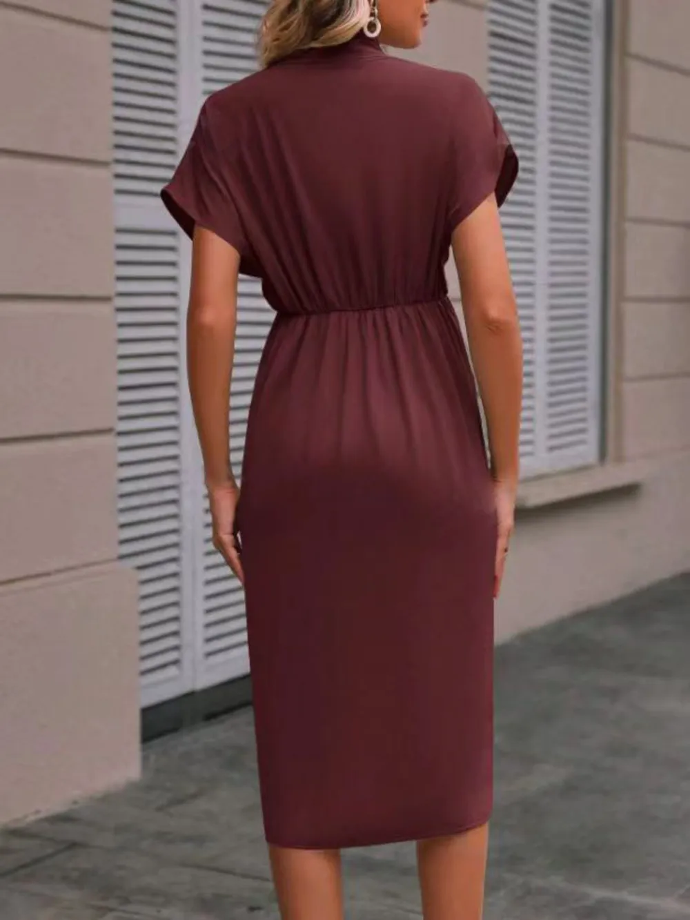 Ruched Surplice Short Sleeve Dress, image 7