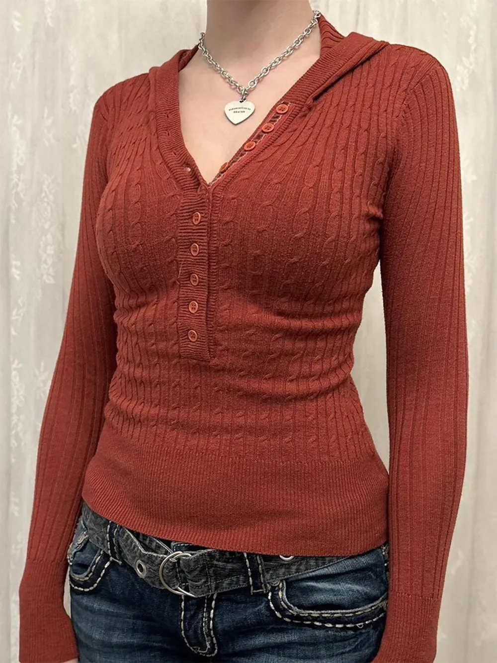 Button Front Long Sleeve Sweater
