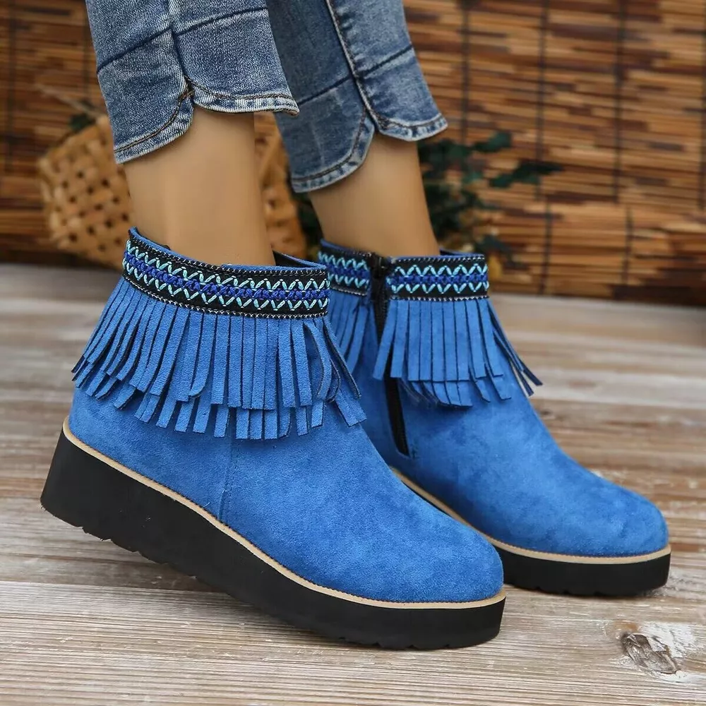 Fringe Round Toe Ankle Boots, image 8