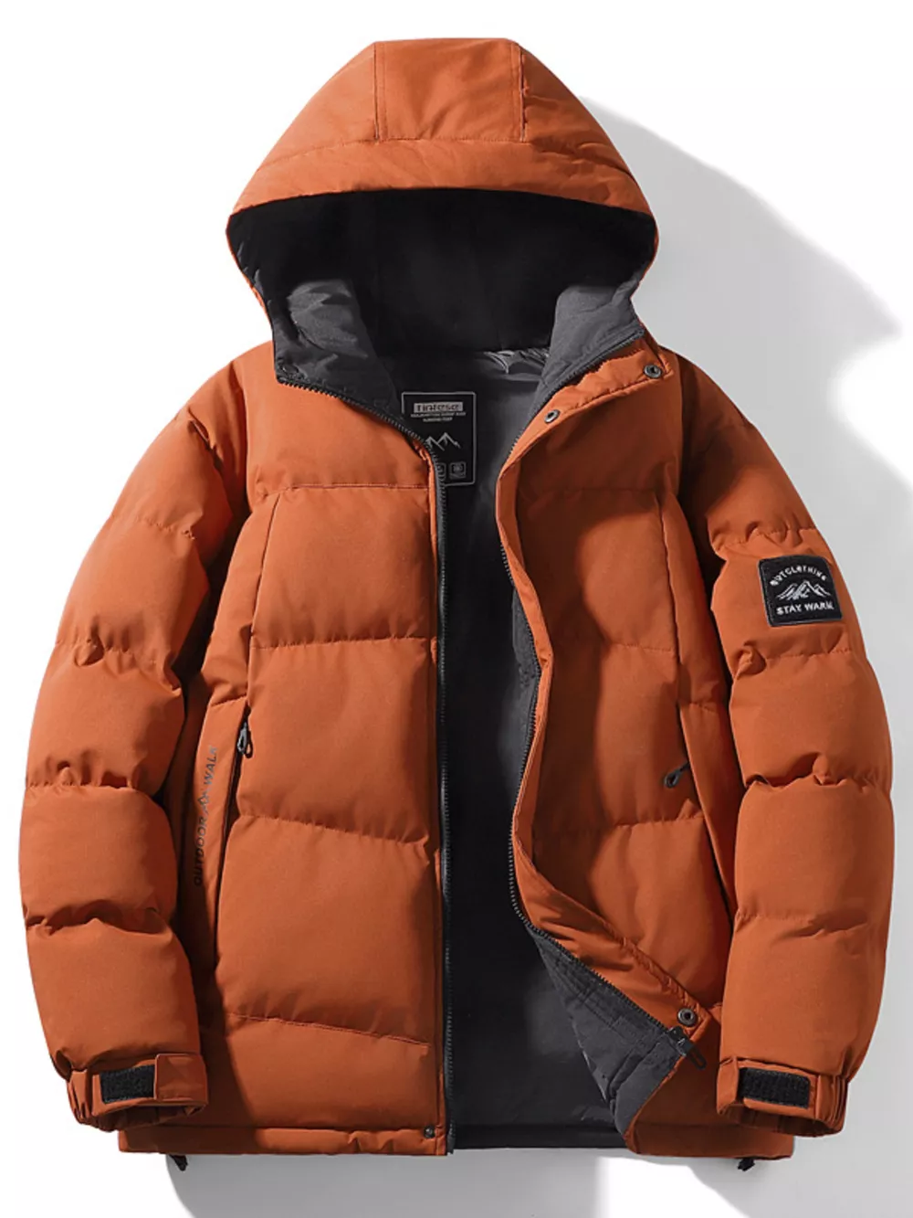 Men's Full Size Outdoor Padded Hooded Puffer Jacket Plus Size, image 3