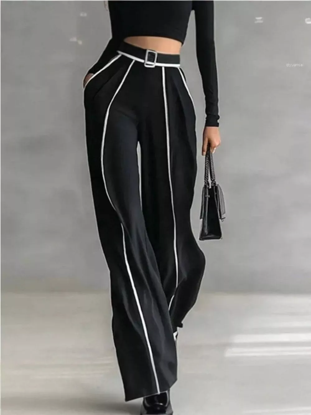 Turtleneck Long Sleeve Top and Contrast Pants Set, image 3