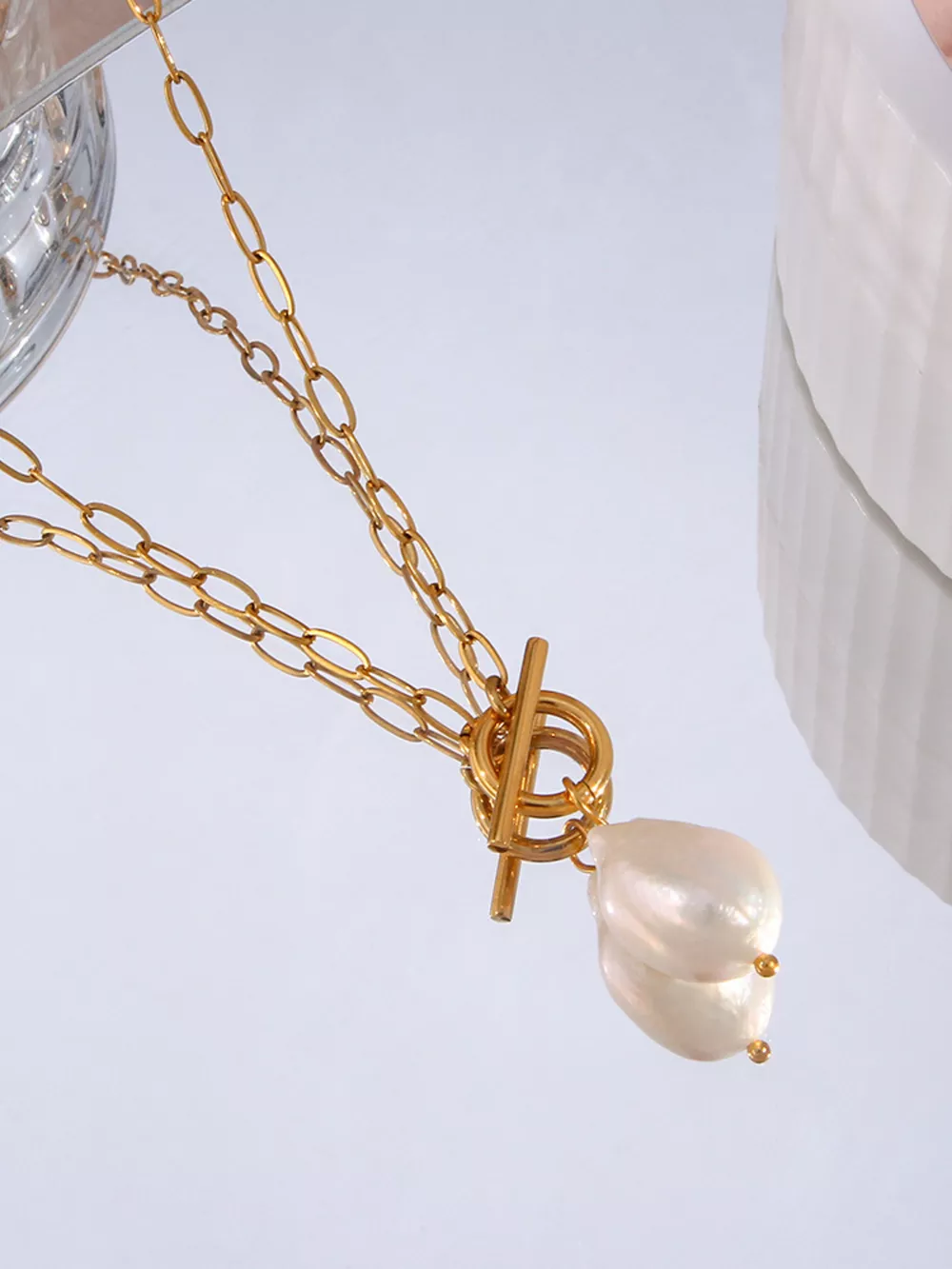 18K Gold-Plated Baroque Pearl Pendant Necklace, image 3