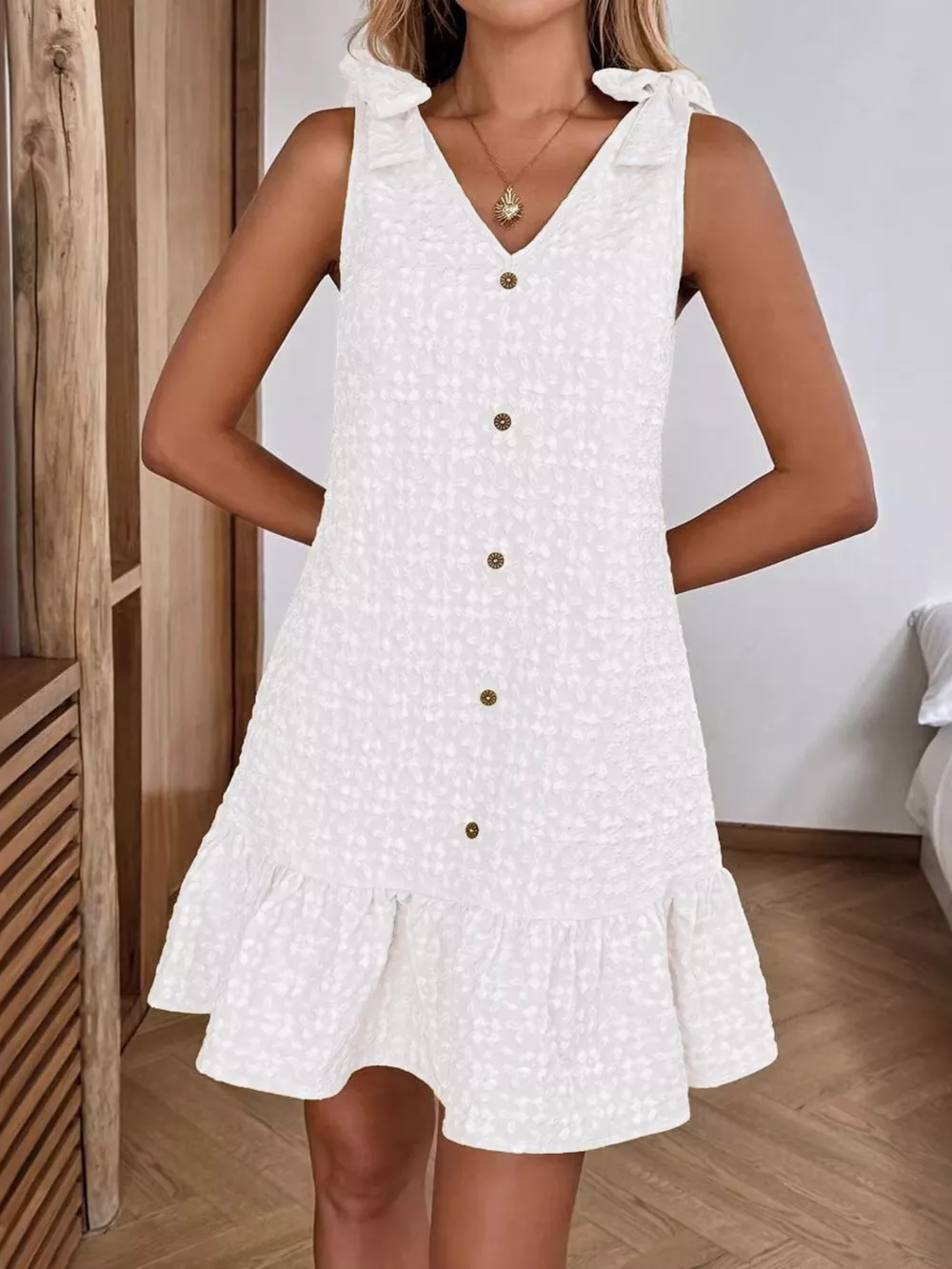 Ruffled Hem Tie Shoulder Dress, image 6