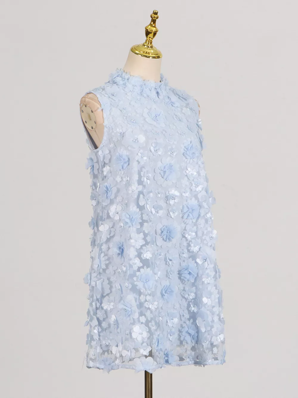 Floral Applique High Neck Sleeveless Mini Dress, image 5
