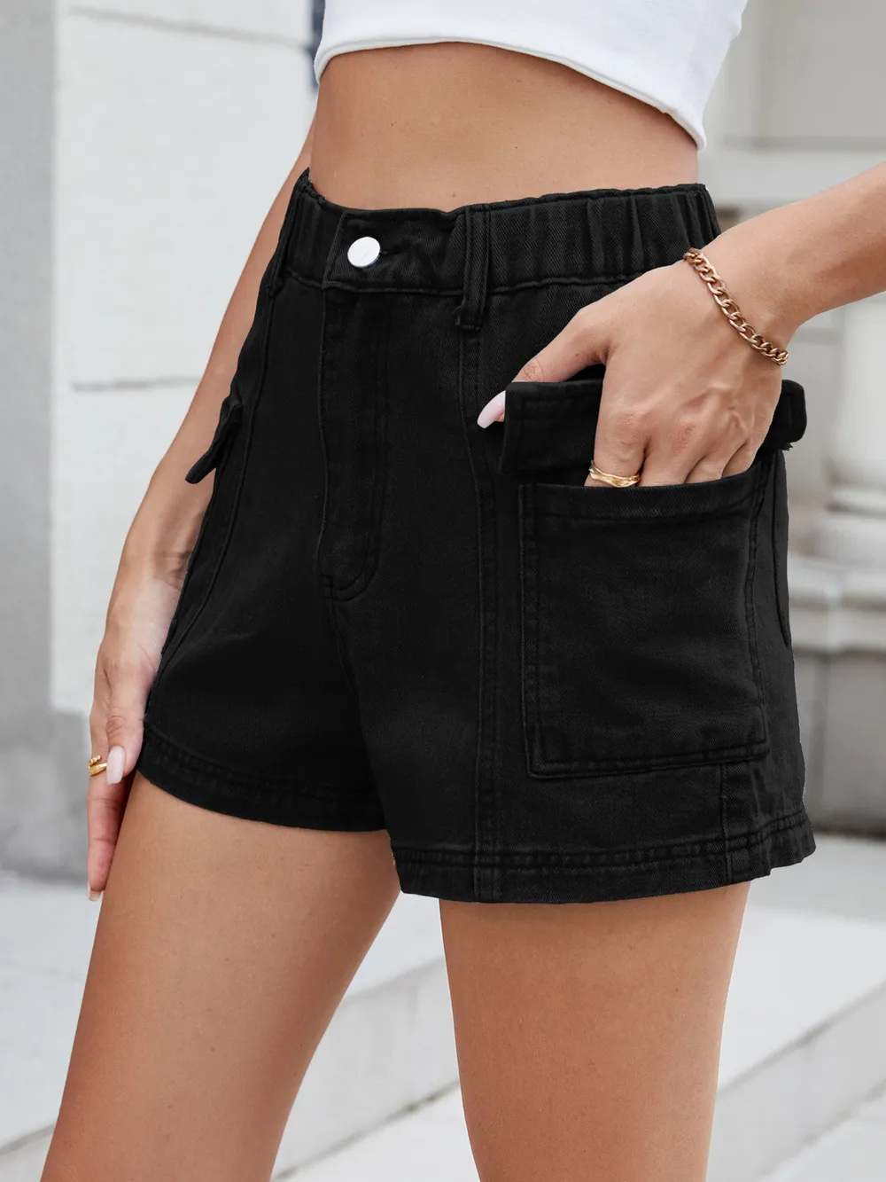 High Waist Cargo Denim Shorts, image 15