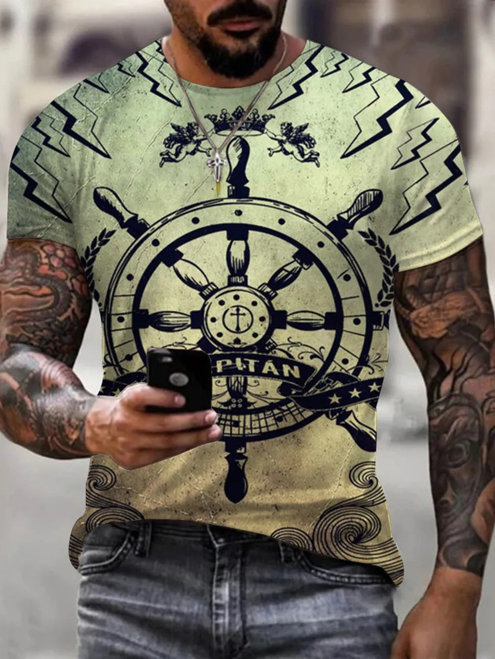 Men's Full Size Artistic Compass Graphic Round Neck T-Shirt Plus Size, image 3