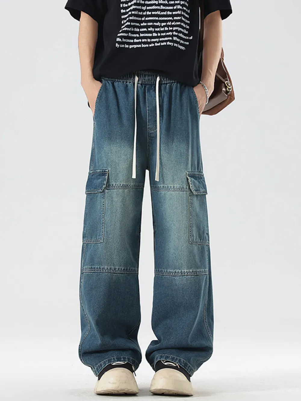 Men's Full Size Vintage Wash Wide Leg Jeans Plus Size, image 10