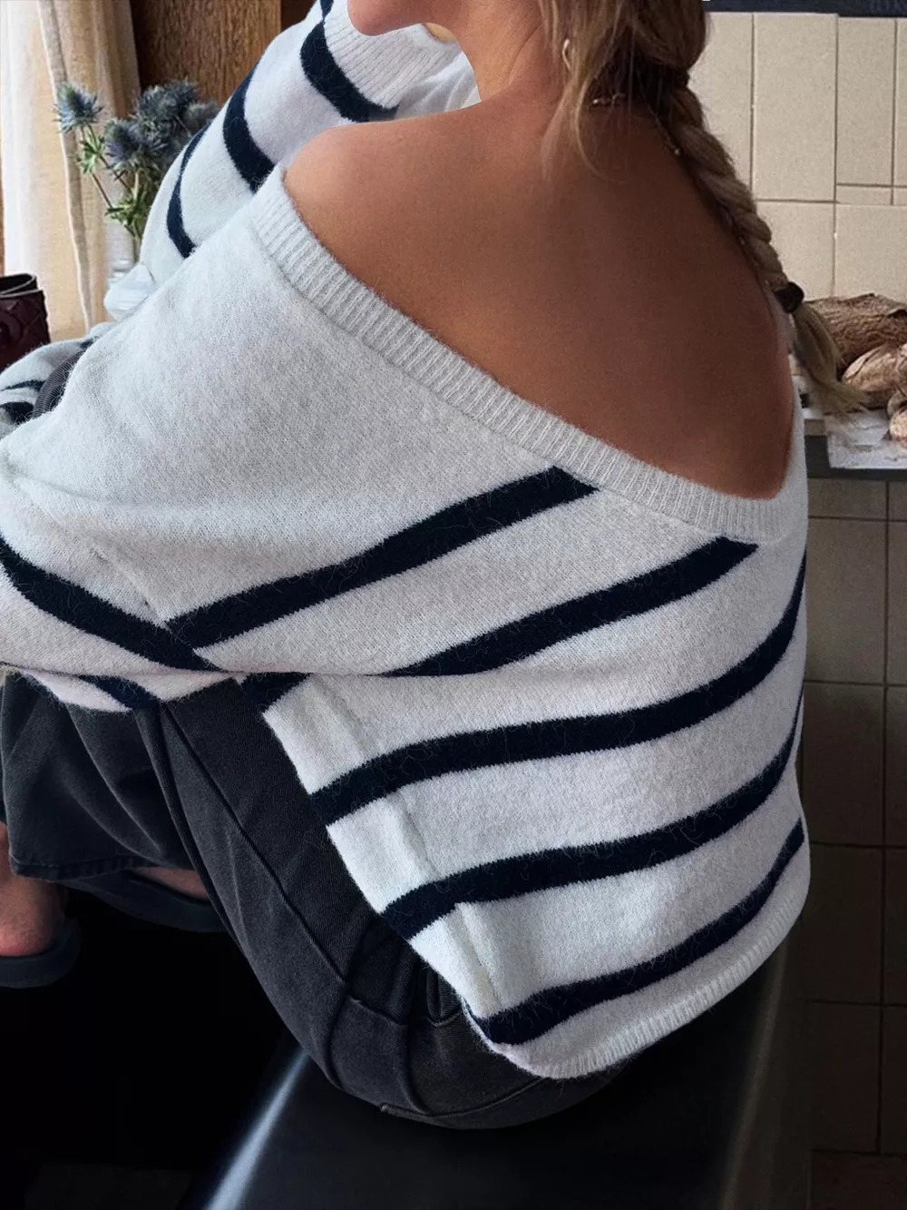 Striped Round Neck Long Sleeve Knit Top, image 4