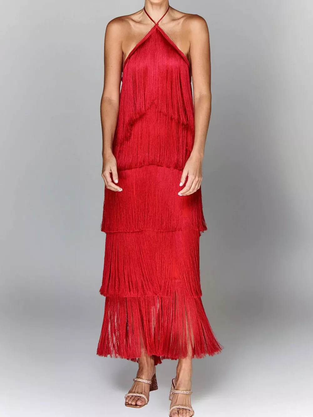 Fringe Halter Neck Maxi Dress, image 4