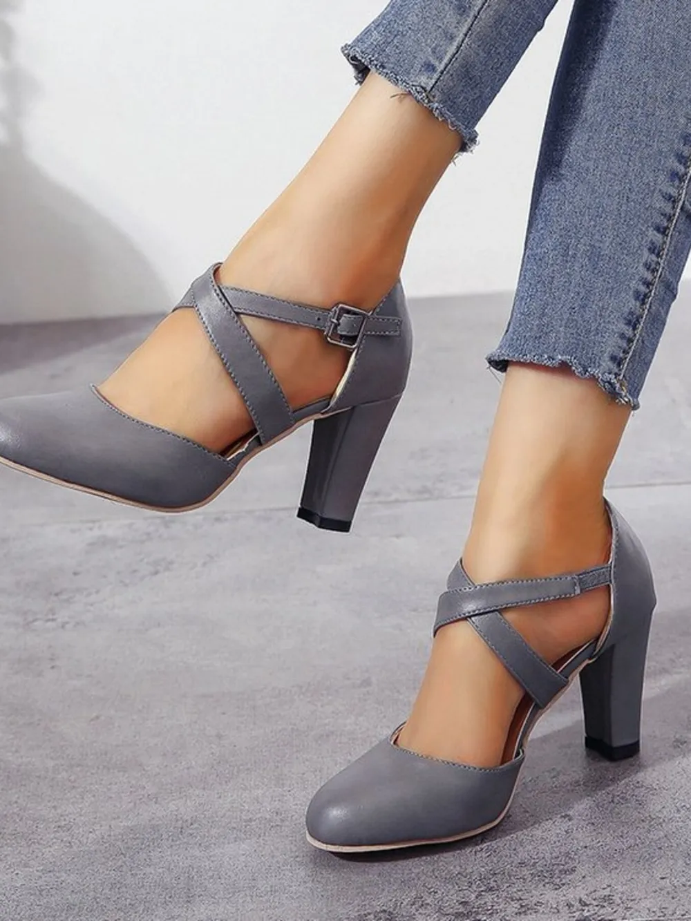 Cross-Strap Block Heel Pumps, image 2