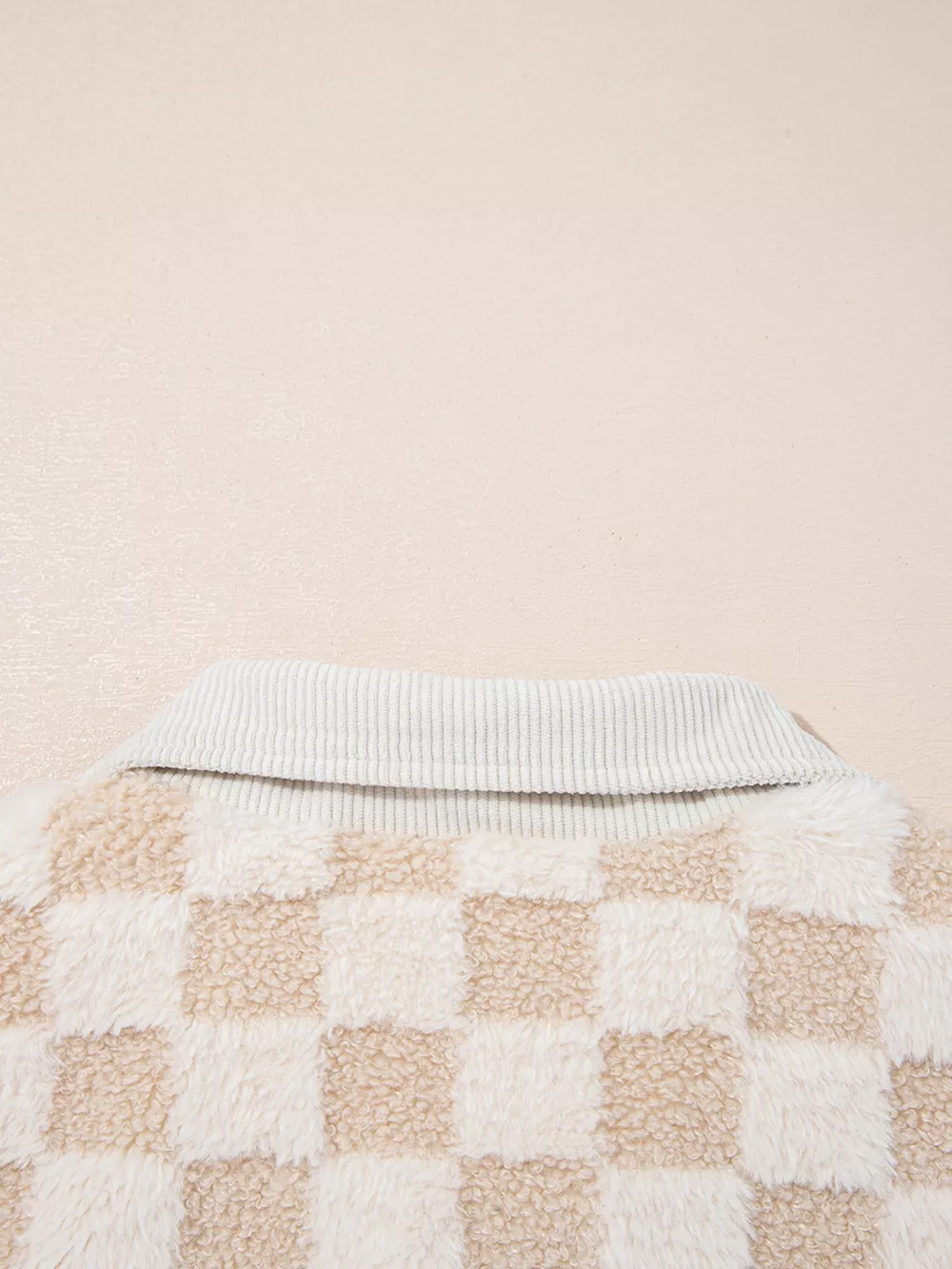 Checker Sherpa Corduroy Patchwork Zip Up Jacket, image 9