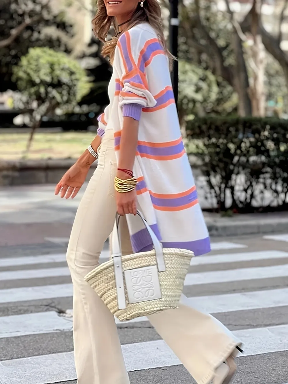 Striped Open Front Longline Cardigan, image 3