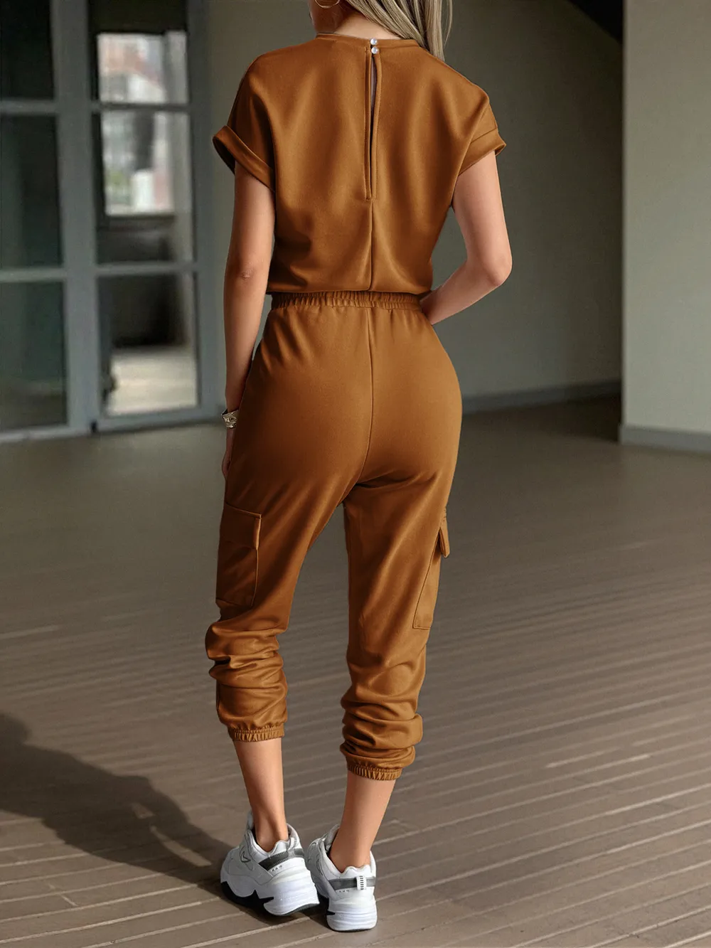 Round Neck Short Sleeve Top and Pants Set, image 6