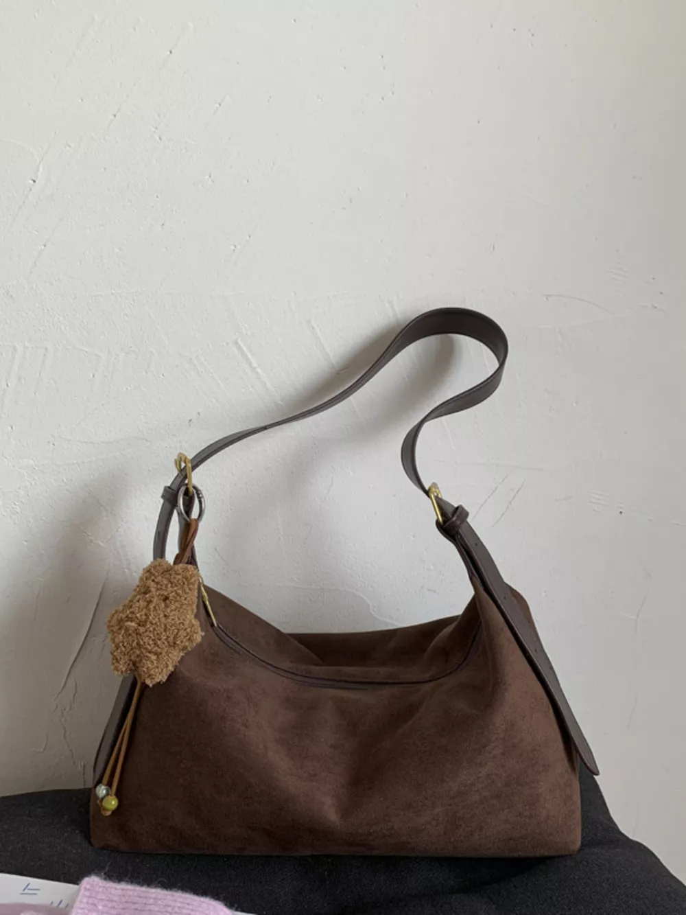 Solid Color Suede Hobo Crossbody Bag, image 15