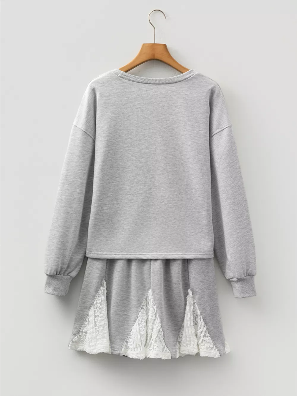 Lace Patchwork Drop Shoulder Top and Drawstring Skort 2pcs Outfit, image 7