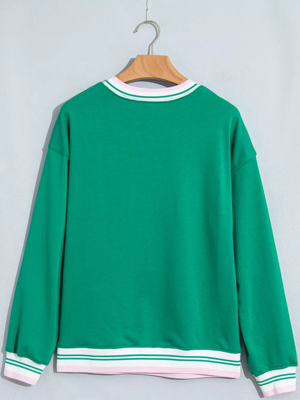 Merry Holiday Graphic Striped Trim Crew Neck Sweatshirt, image 3