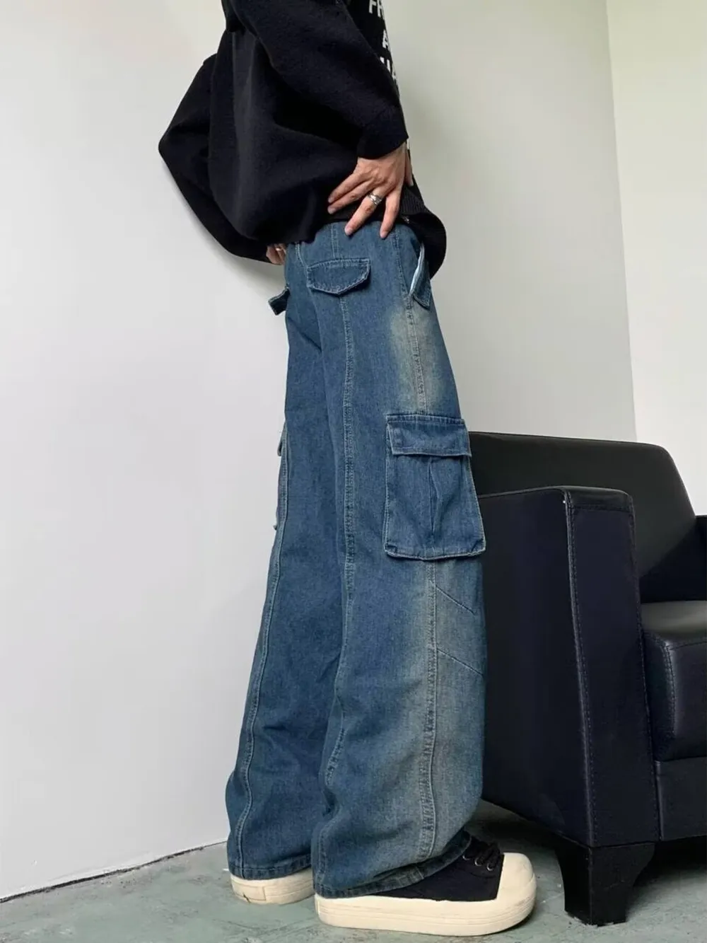 Men's Full Size Cargo Wide Leg Baggy Jeans Plus Size, image 7
